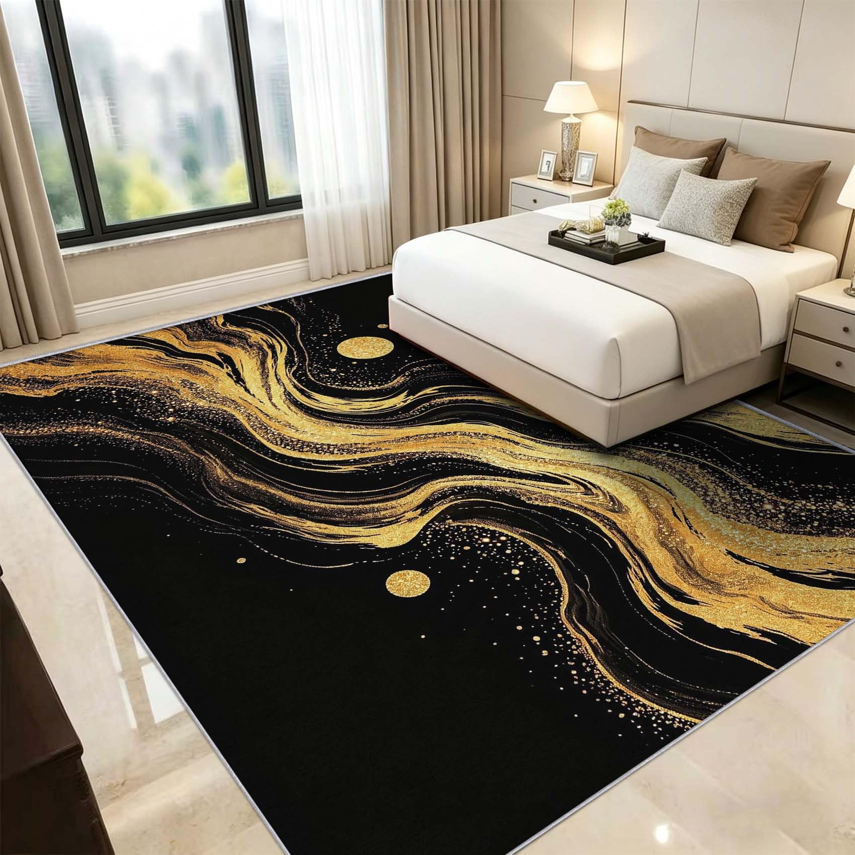 Tapis Carré 200x200 cm Ciel étoilé en or Noir 3D Impression Decoration