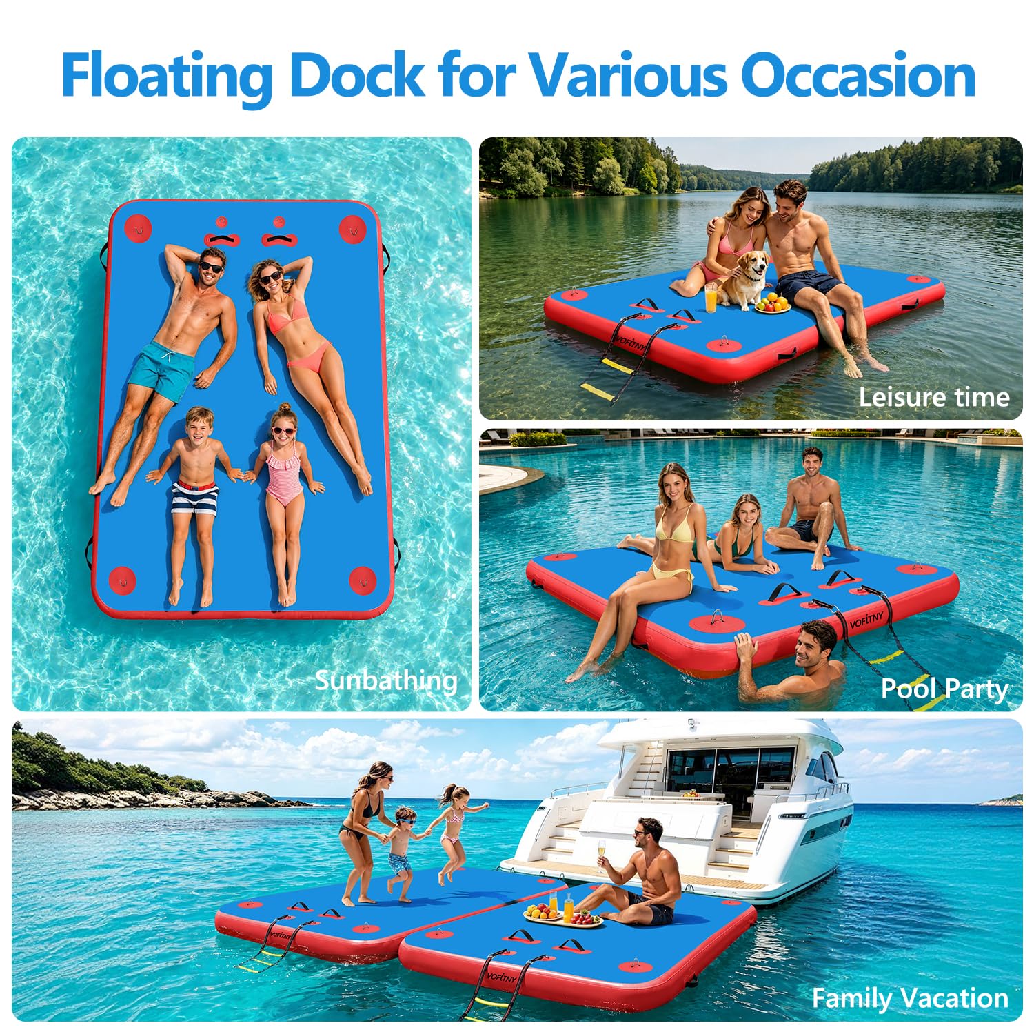 VOFiTNY Inflatable Floating Dock, Air Platform Multi-Person Swim Water Mat with Rope Ladder, None-Slip Surface for Pool Lake Beach