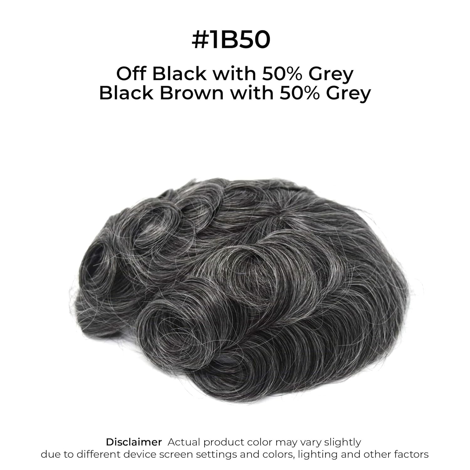 Superhairpieces Men's Toupee NM100B 120% Med Density 7"x9" Durable Mono Silk Top 100% Indian Remy Hair, 1.25" Clear Poly, A Shape Scallop Front Mens Toupee (Brown Black + 50% Synthetic Grey Hair)