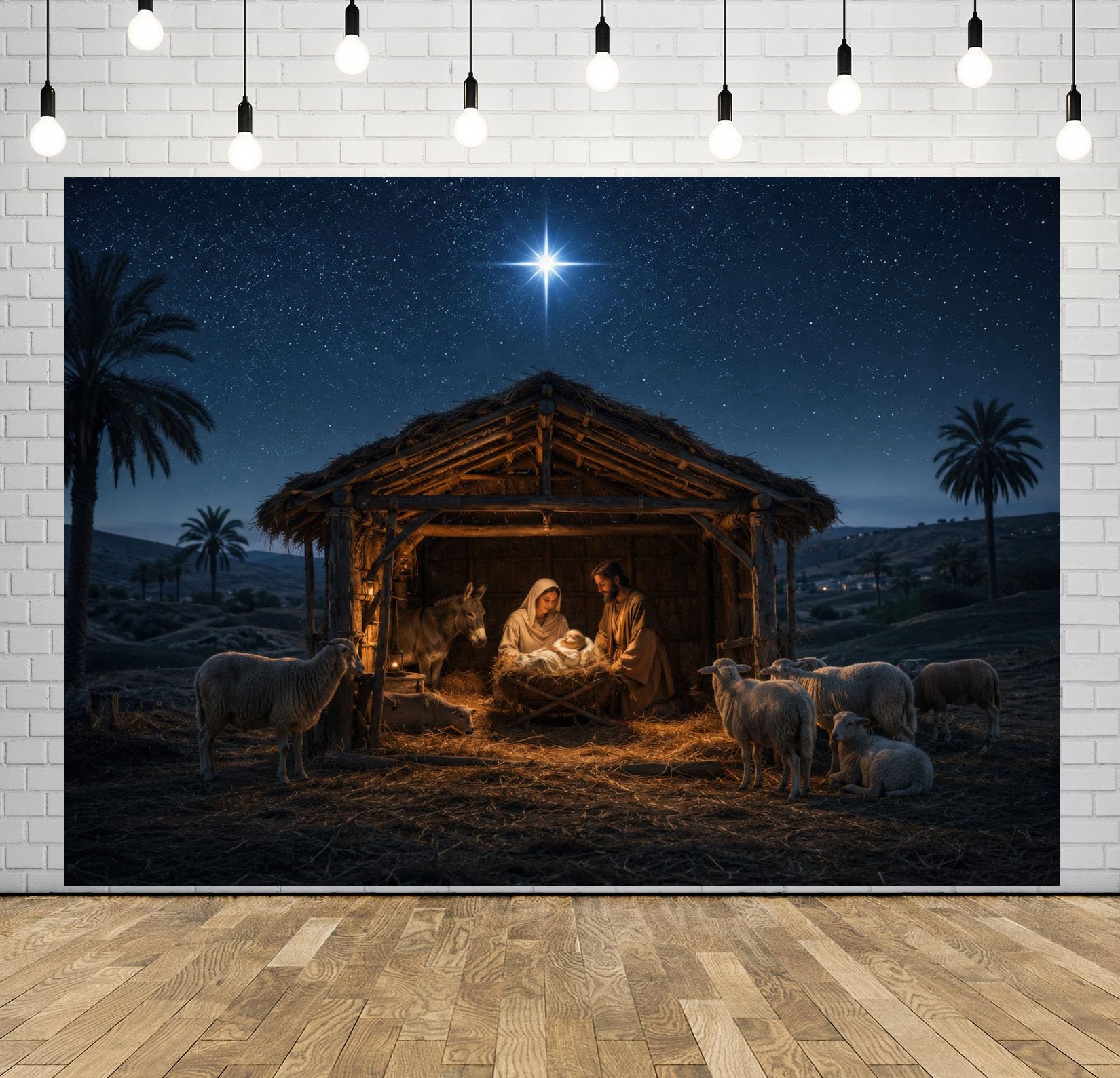 BELECO 3x2.5m Sfondo in tessuto Natività stalla e presepe di Natale