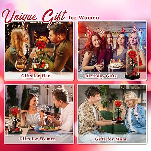Miniatura 30 de Regalos de cumpleaños para mujer, rosa de la Bella y la Bestia en cúpula de cristal, rosa de seda con luces, regalo para mamá, regalos románticos