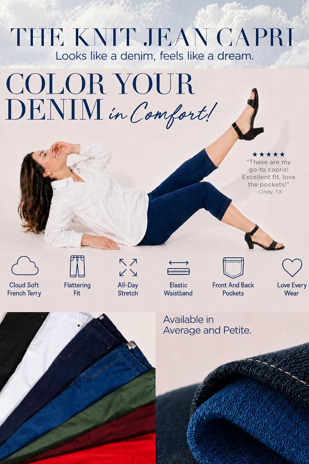 Catherines Women's Plus Size The Knit Jean Capri (with Pockets)