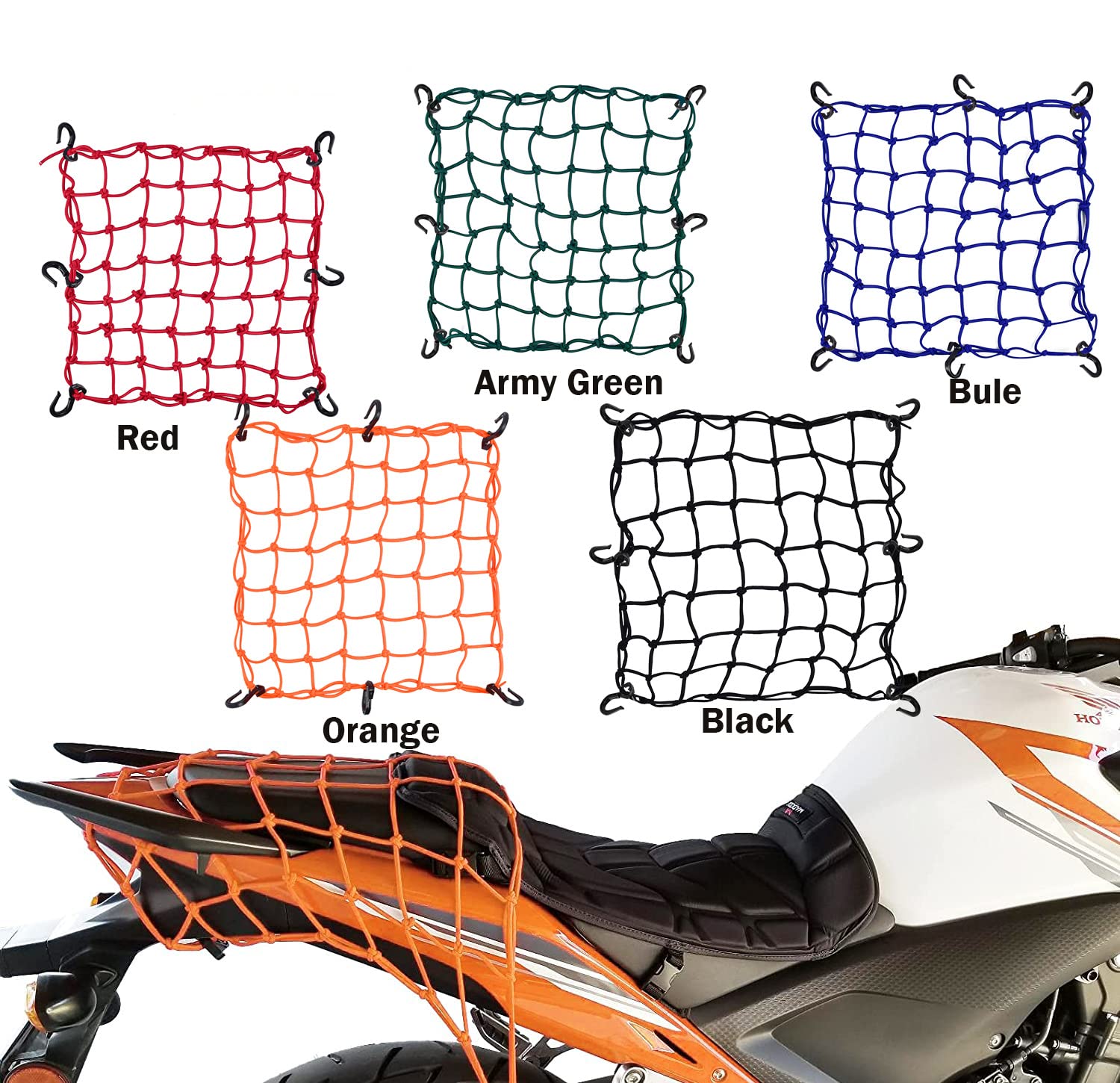 Small Cargo Net-15"x15" Expands To 30"x30" | Reinforced Hooks, Natural Latex Core