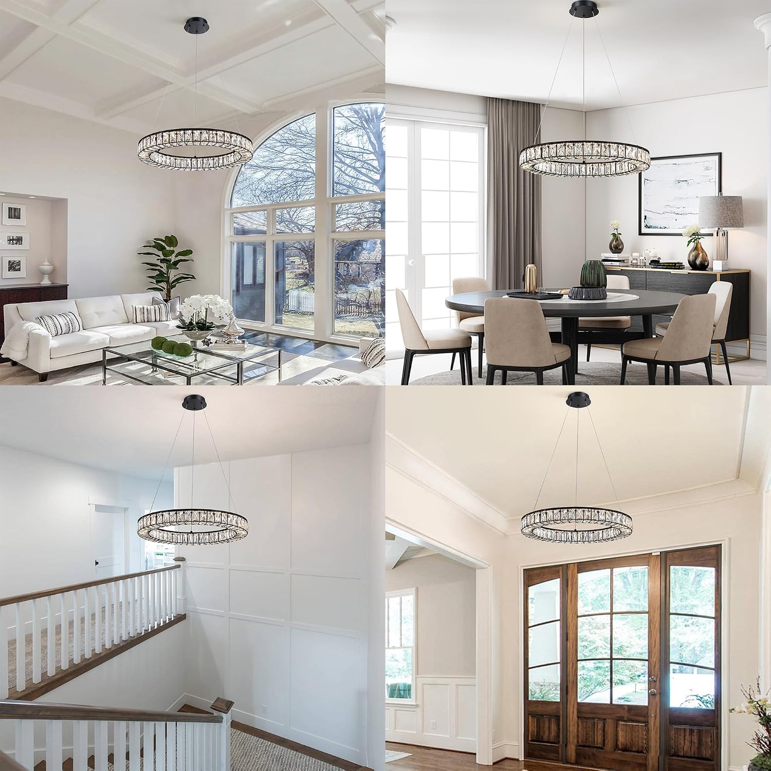 MEXO Crystal Chandeliers Modern Black LED Chandelier Adjustable LED Ceiling Light Fixtures Black Hanging Pendant Lights for Living Room Dining Room