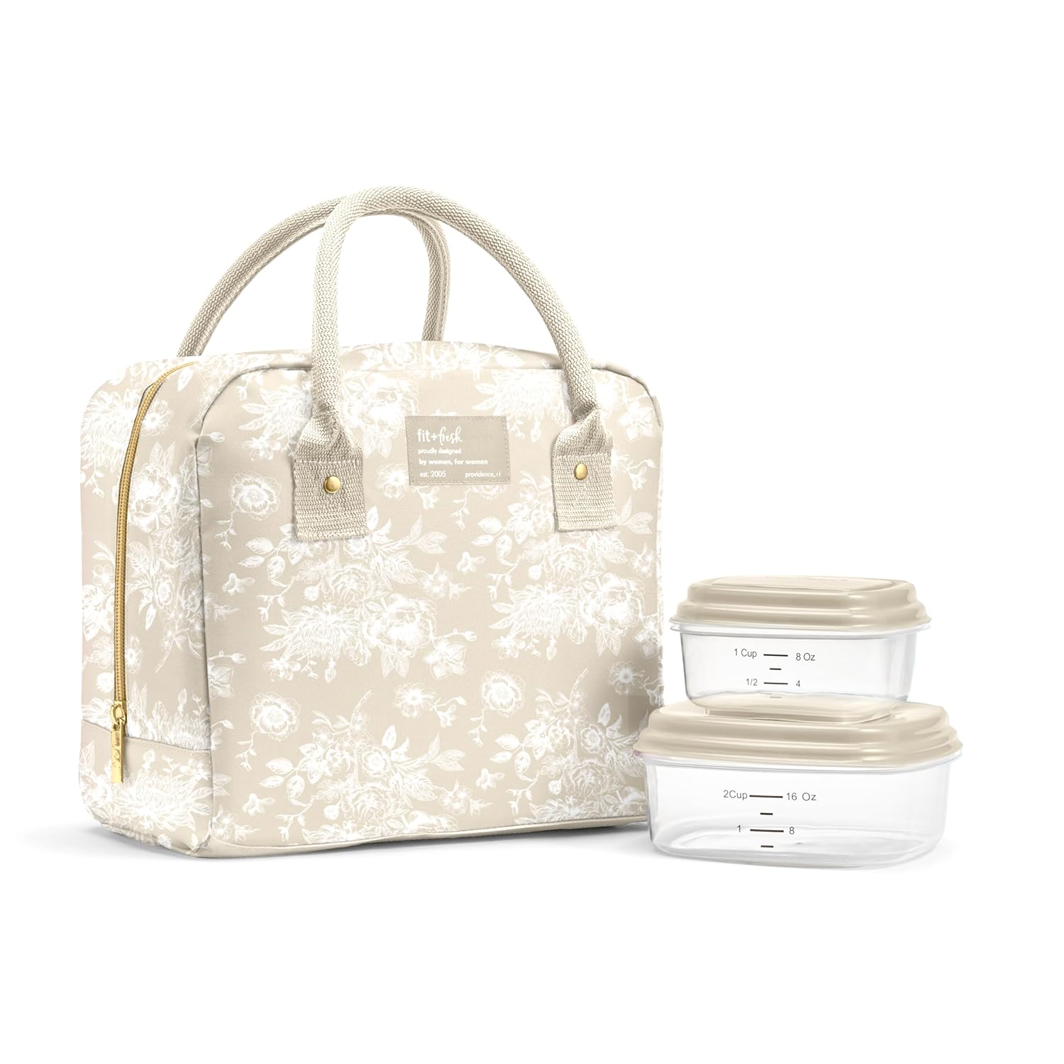 Fit Fresh Bloomington Lunch Bag for Women - Insulated Large Lunch Box for Work with Containers Leak-Resistant Stain-Resistant