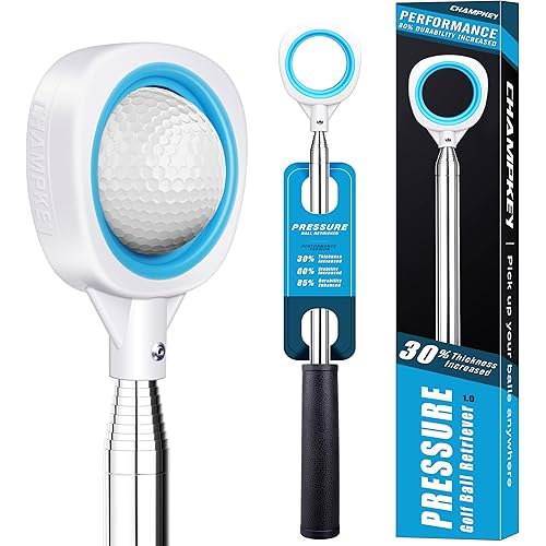 CHAMPKEY Pressure Golf Ball Retriever Performance Version - Thicken Stainless Steel Shaft with Rubber Grip Golf Retriever - Available in 9Ft / 12Ft / 14.5Ft / 16.3Ft
