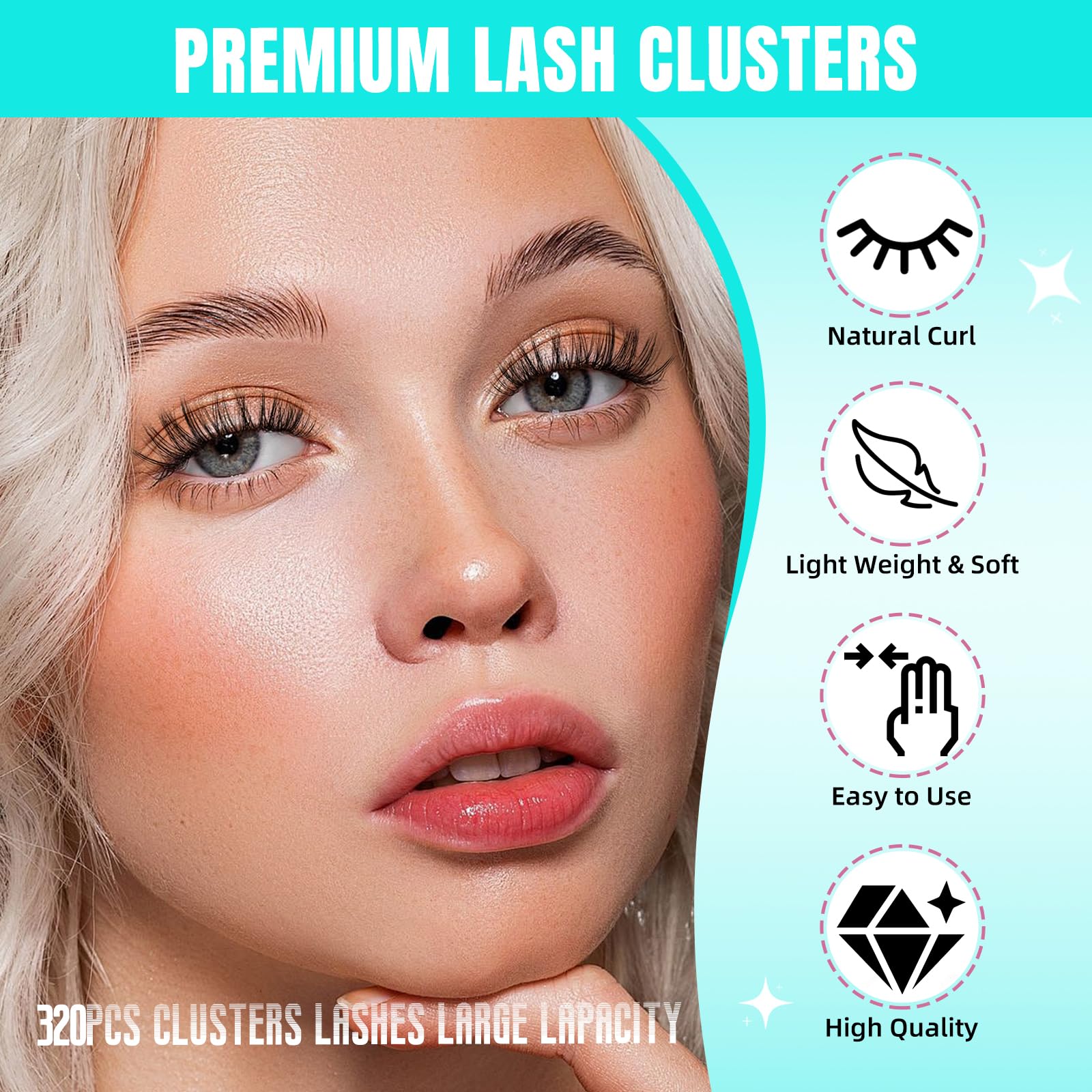 AMZGIRL LASH Ciglia individuali 320Pcs 30D Extension ciglia morbide, ciglia individuali DIY Eyelash Extension Ciglia a grappolo per l'applicazione a casa