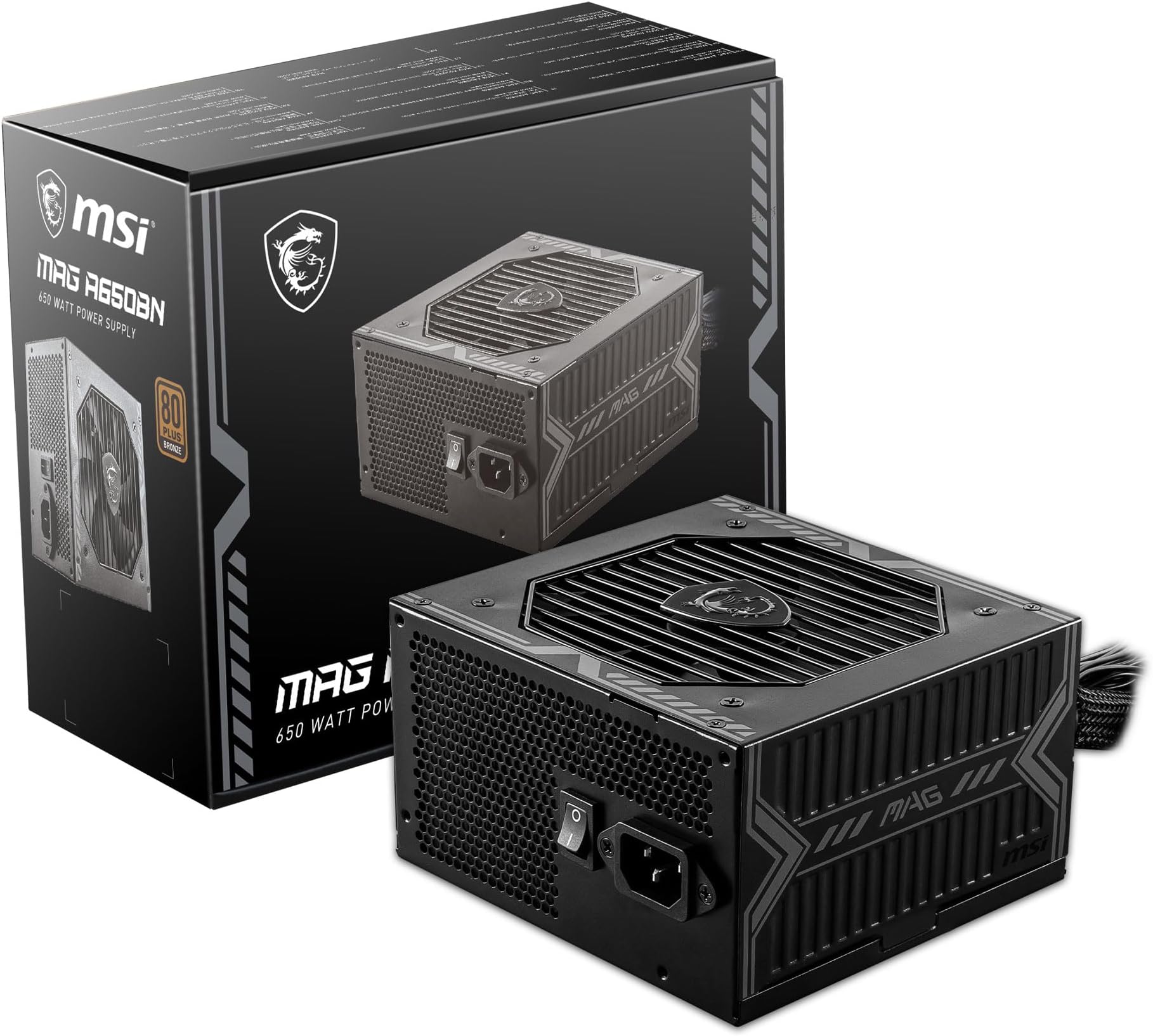 MSI MAG A650BN, Non-Modular Compact 650W Power Supply, 80+ Bronze, Low-Noise Fan, Active PFC Design, 5 Year Warranty