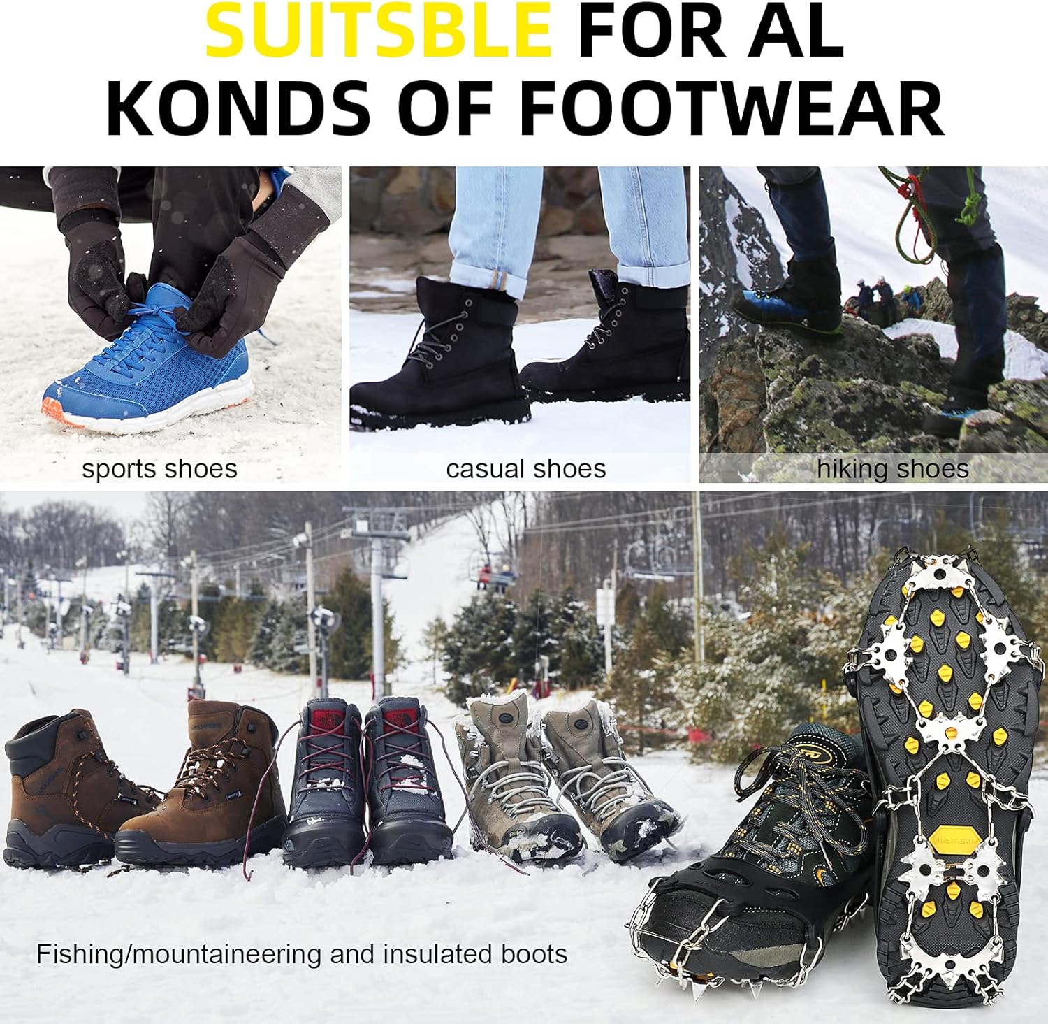 LyTinxy Crampons Ice Cleats Traction Snow Grips for Boots Shoes Women Men Kids Anti Slip 28 Stainless Steel Spikes Safe Protect for Hiking Fishing Walking Climbing Jogging Mountaineering : Clothing, Shoes & Jewelry