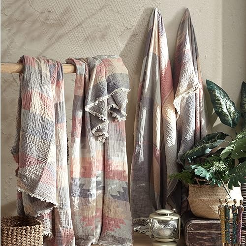 Miniatura 6 de Manta extra grande, 100% algodón, ligera y transpirable, manta de gasa, 3 capas de muselina de gran tamaño (Aurora - Line, Oversize - 95 x 125