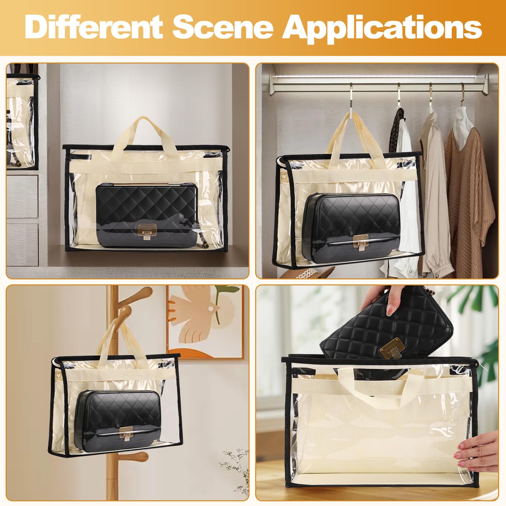 Paquete de 5 bolsas de polvo para bolsos, bolsas de polvo con cremallera y asa, bolsa de almacenamiento transparente antipolvo para colgar en el armario (grande)