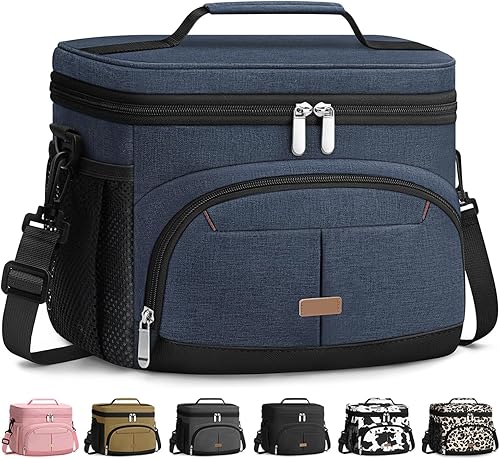 Vista 13 de Caja de almuerzo Pritent para hombre y mujer, bolsa de almuerzo aislada, bolsa refrigerante a prueba de fugas, bolsas de almuerzo con asa extraíble