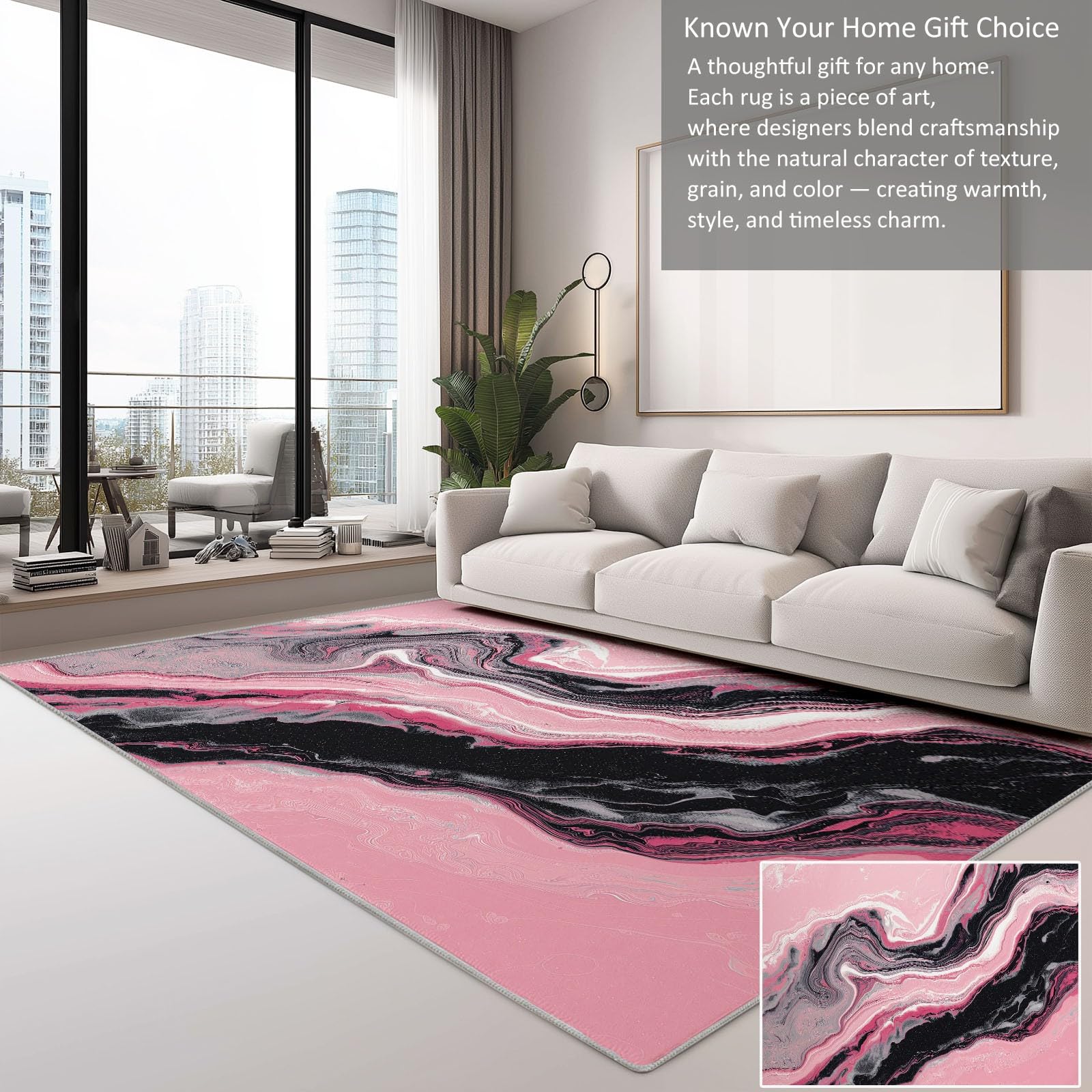 Générique Dywan do salonu z krótkim włosiem - 120 x 160 cm Śliczny płynny marmur, dziecięcy antypoślizgowy dywan do salonu duży do sypialni biura hotel korytarz wystrój różowy