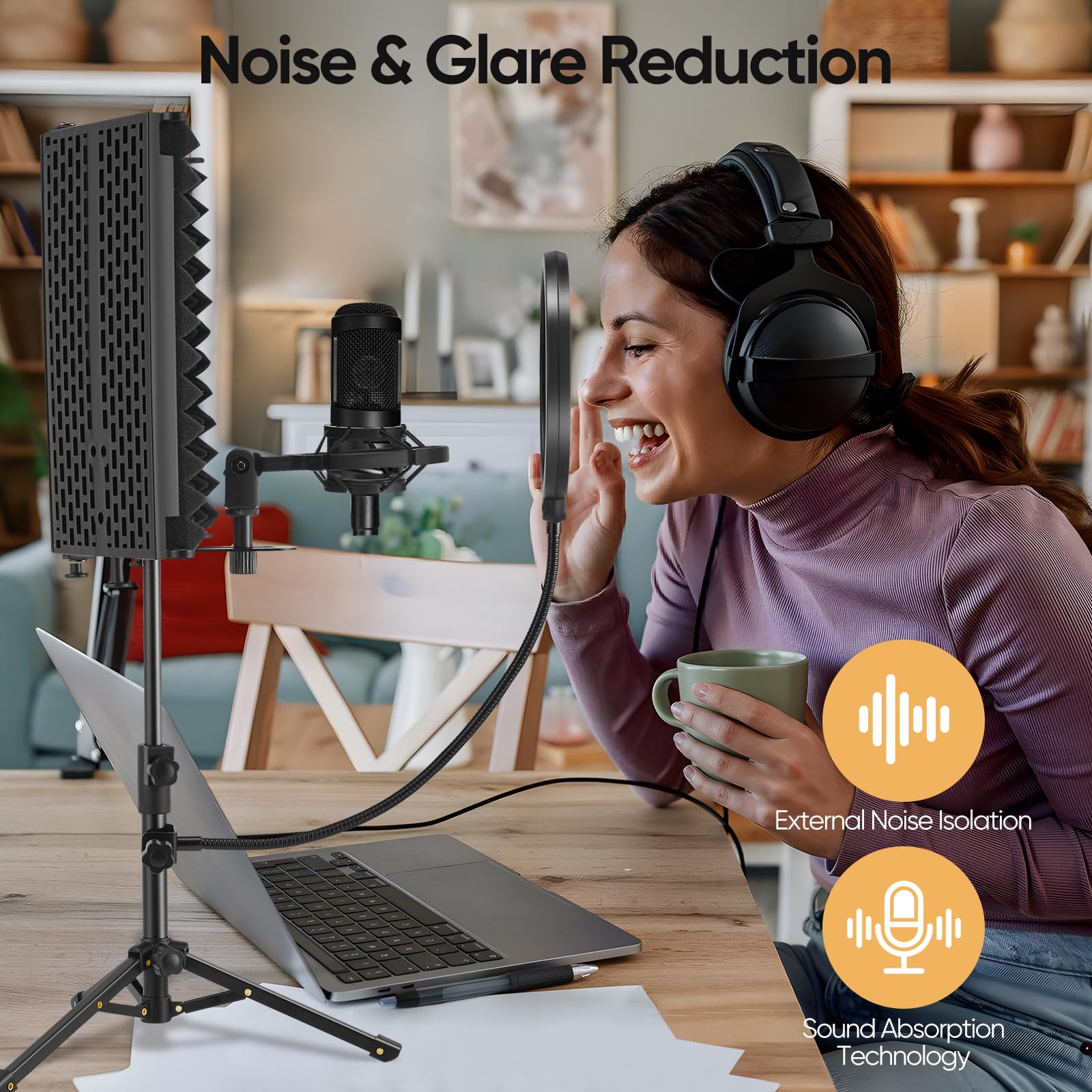 Microphone Isolation Shield with Mic Stand, Sound Proof Mic Isolation Shield - Image 3