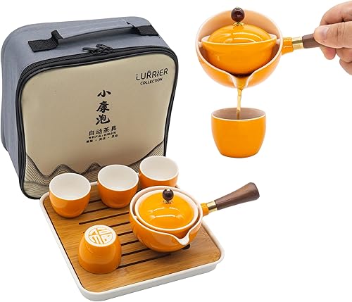 Miniatura 7 de LURRIER Juego de té de gongfu chino de porcelana juego de tetera portátil con 360 rotaciones e infusor bolsa de regalo portátil todo en uno para