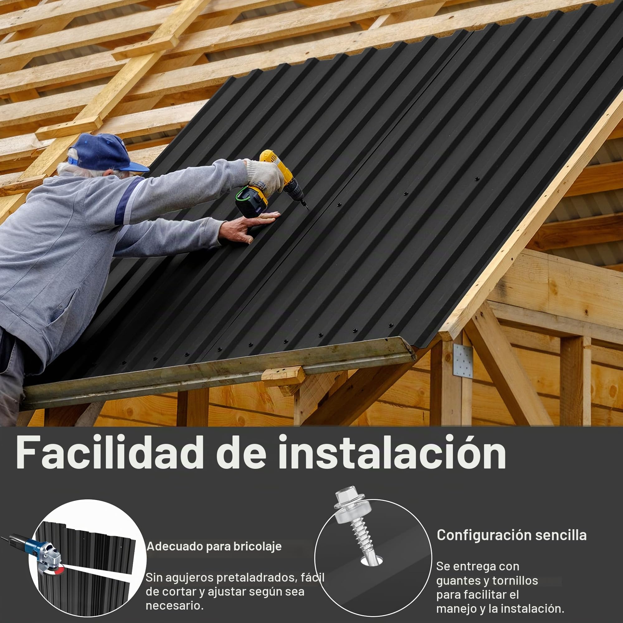 XMTECH 12x Lámina de acero trapezoidal 129,5 x 45 cm = 7 m² Negro – Galvanizado, resistente a la intemperie y a la corrosión, chapa de acero con perfil trapezoidal para techos de jardín, carport y