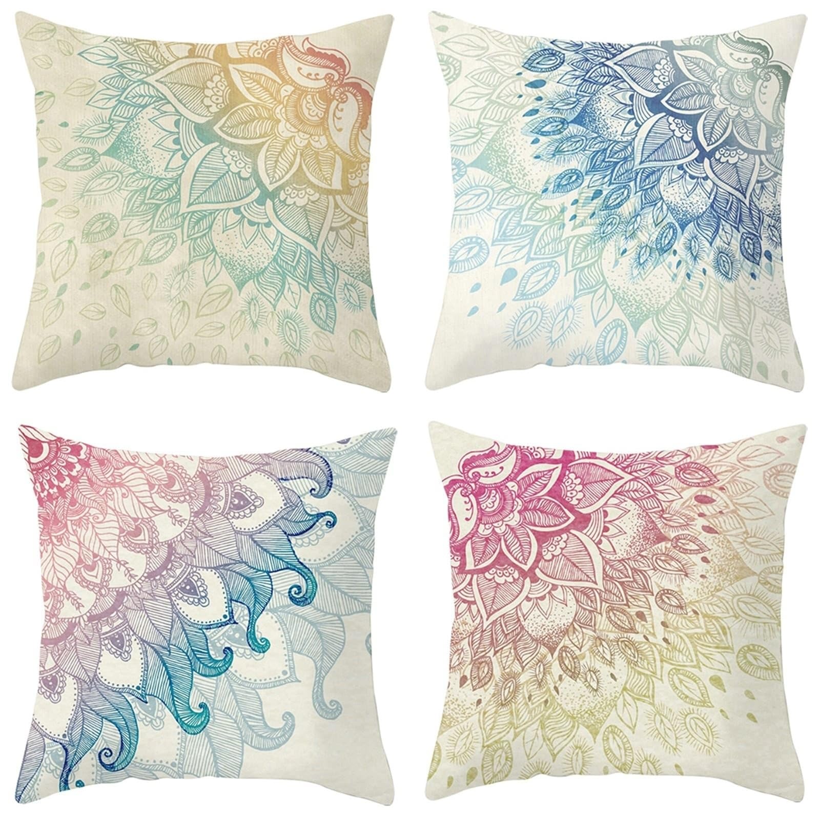Housses de coussin 50x50 cm lot de 4 déco feuilles jaune et rose pour sublimer votre canapé