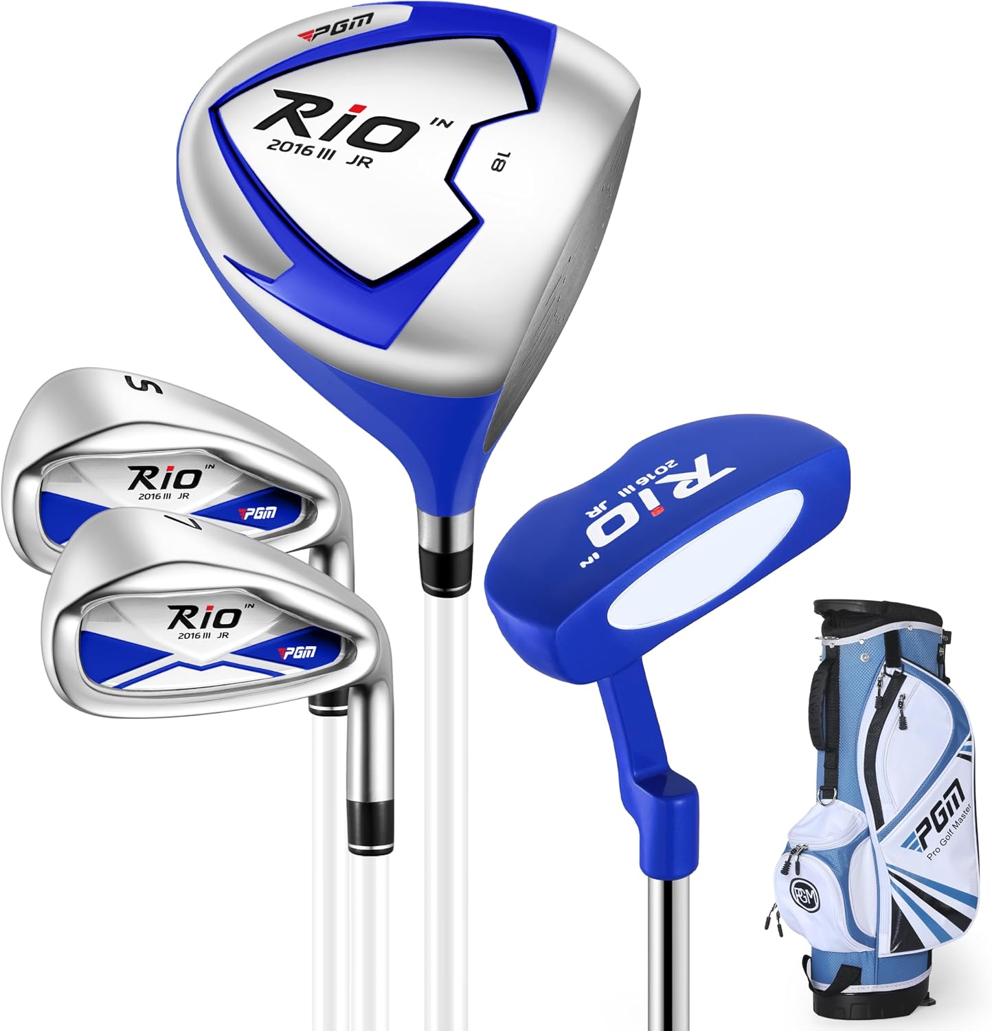 PGM Junior Golf Clubs Set - Kids Golf Clubs for Ages 3-5, 6-8, 9-12 | Right Handed - Oversized Sweet Spot 360cc Driver - Lightweight Graphite Shafts - Golf Stand Bag