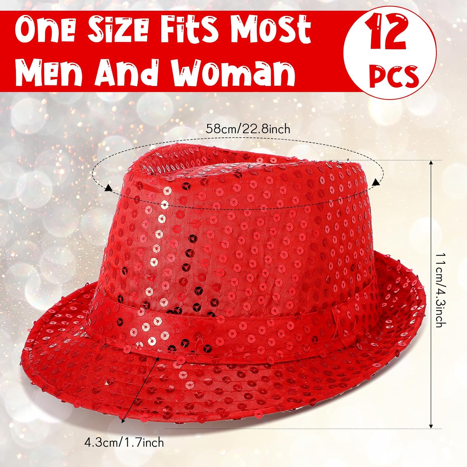 Janmercy 12 Pieces Western Sequin Hat Glitter Solid Color Dance Hat Retro Disco Unisex Costume Cap for Party Props Supplies