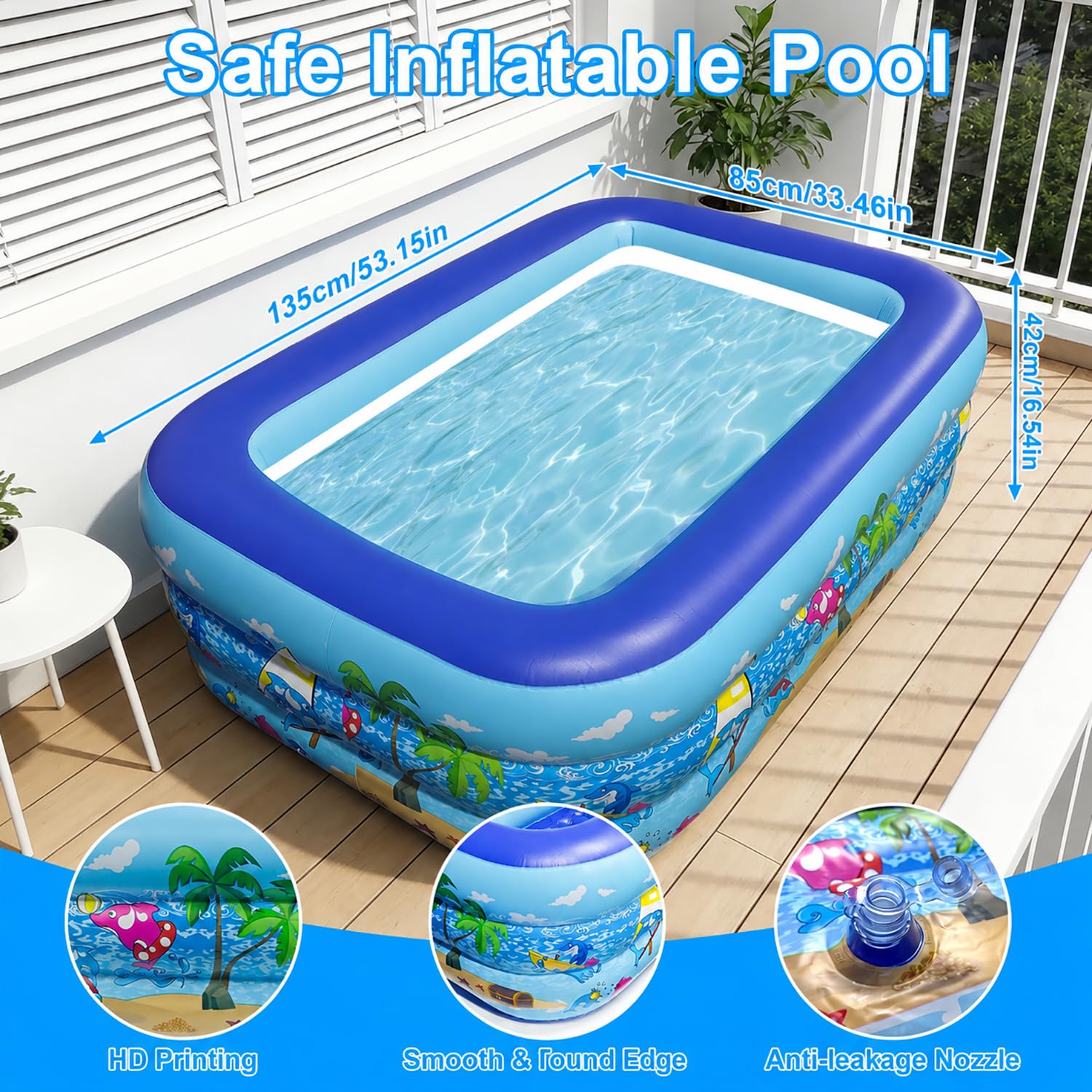 Piscina Gonfiabile 150 x 105 x 50 cm con Fondo Antiscivolo, Gioco Acquatico Versatile per Bambini e Animali Domestici