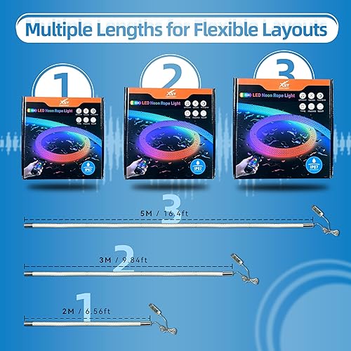 Miniatura 9 de Tira de luces LED de neón de 16.4 pies, tira de luces impermeables con sincronización de música con control remoto y aplicación, iluminación