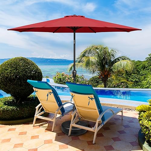 Miniatura 7 de YSSOA Sombrilla de patio de 9 pies con 8 varillas resistentes, paquete de 2 unidades de 9 pies, color rojo, paquete de 2