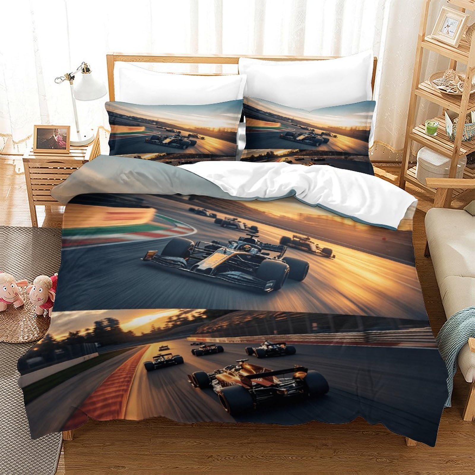 LILIlaobiao Breathable Grand Prix Racing Design Duvet Cover Set with Hidden Zipper Formula racing Quilt Cover Set with Pillowcases Bedding Set Soft Microfiber Comforter Cover Double（200x200cm）