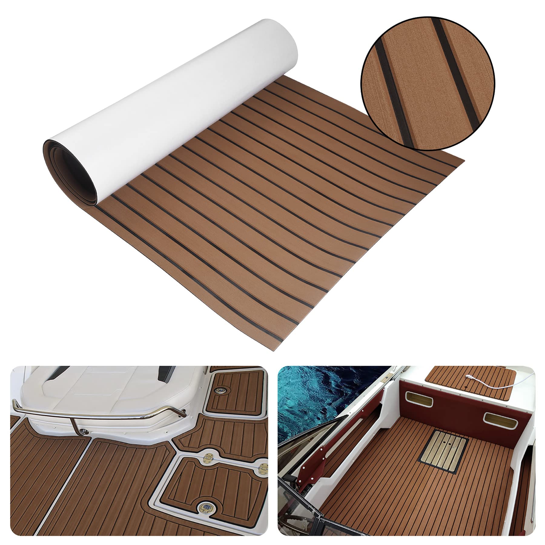 Espuma Teca Marina Suelo para Yates, Barcos, Caravanas, Autocaravanas, etc. EVA Autoadhesiva de Bricolaje Hecha de Pisos de Madera de Teca, Antideslizante, Saludable y Sin Sabor（Marrón）