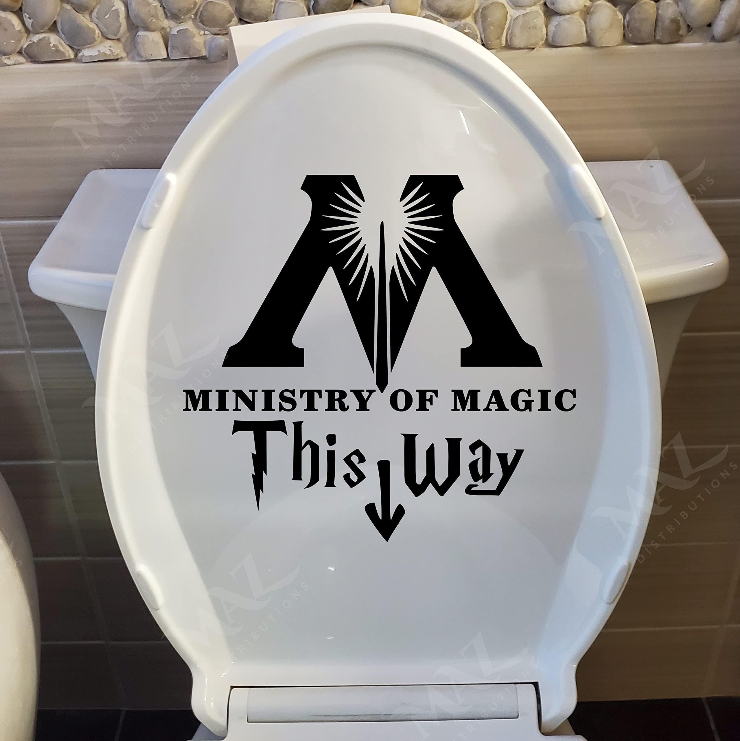 MAZ DISTRIBUTIONS– Ministry of Magic This Way Sticker – Vinyl Toilet Sticker for Washroom and Bathroom – Indoor & Outdoor Use – Waterproof Decal for Guestroom Toilet Seat – Toilets Wall Decal- MAZ 447