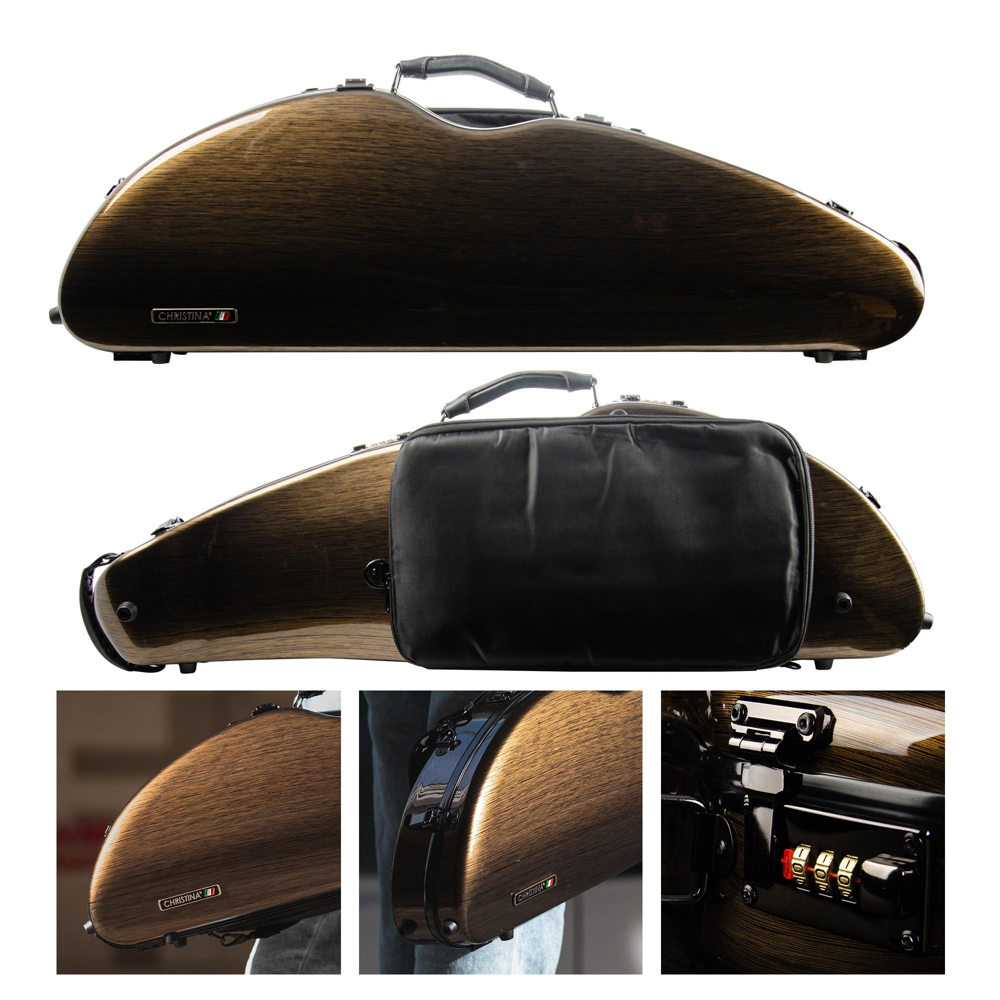 CHRISTINA バイオリンケース ダークゴールド カーボンファイバー　4/4 Amazon | christina炭素繊維半円バイオリンケース内に設置された