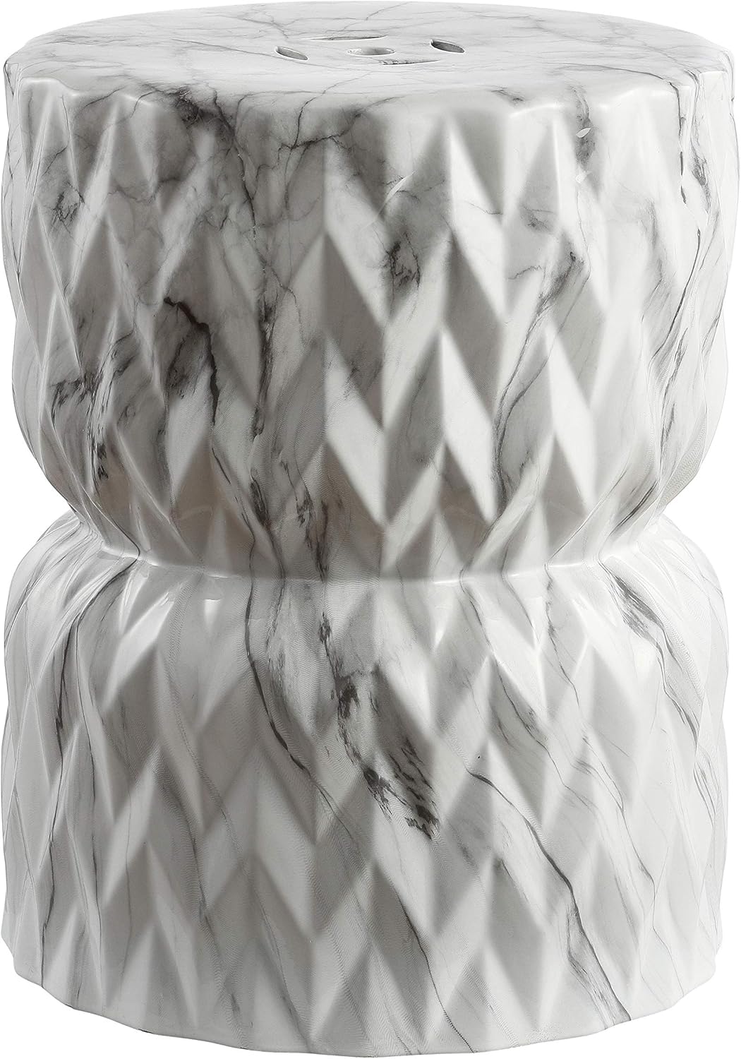 JONATHAN Y TBL1021A 17.5" White Marble Finish Ceramic Garden Stool