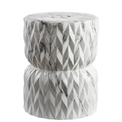 TBL1021A 17.5" White Marble Finish Ceramic Garden Stool