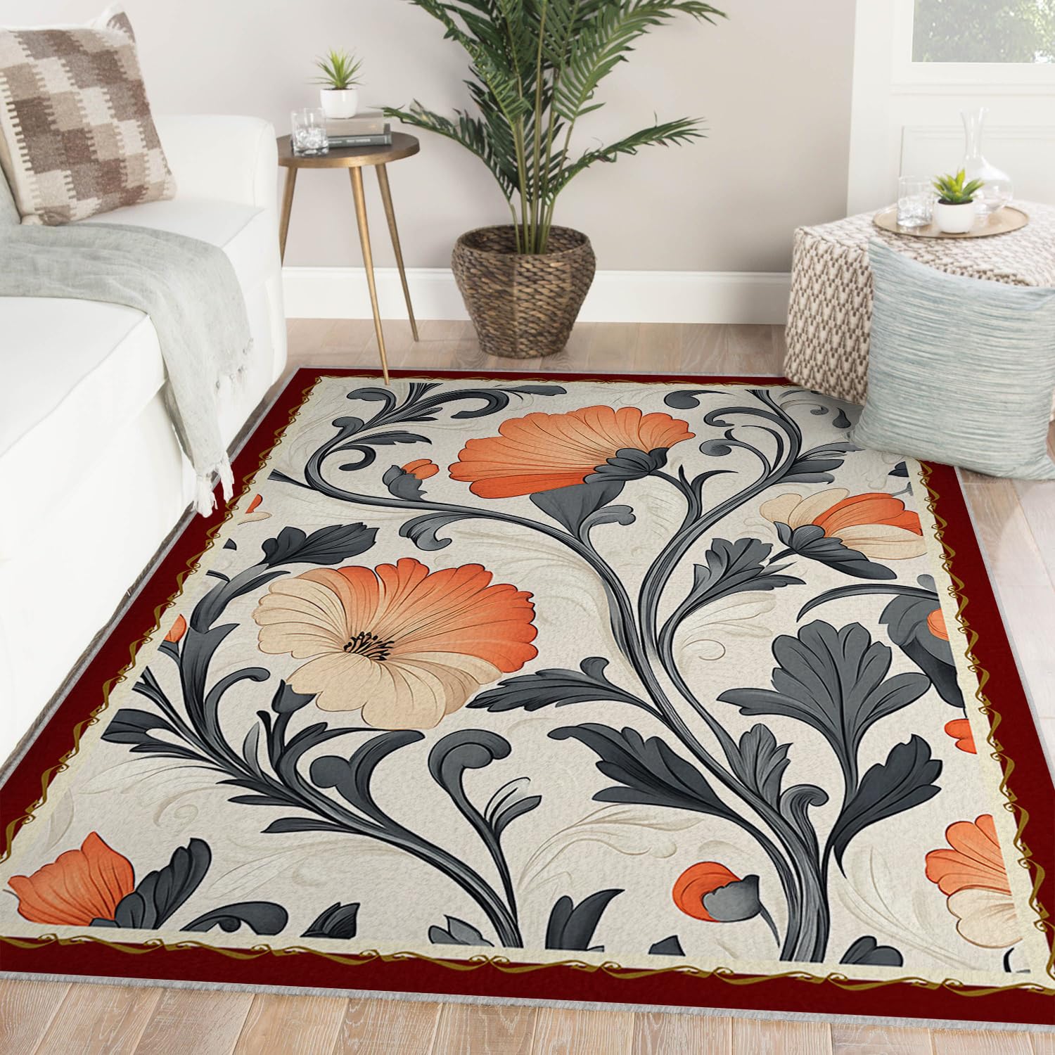 Tapis lavable 100x150cm antidérapant résistant aux taches pour salon et couloir