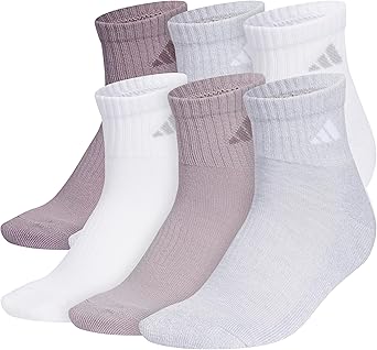 adidas Women's Ankle Socks, Athletic Cushioned Quarter Fit, 6-Pack, Durable, Comfortable, Cooling, with Compression