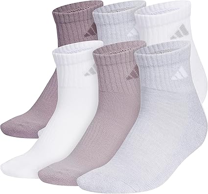 adidas Women's Ankle Socks, Athletic Cushioned Quarter Fit, 6-Pack, Durable, Comfortable, Cooling, with Compression