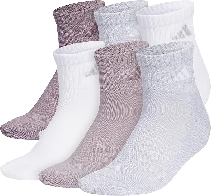 adidas Women's Ankle Socks, Athletic Cushioned Quarter Fit, 6-Pack, Durable, Comfortable, Cooling, with Compression