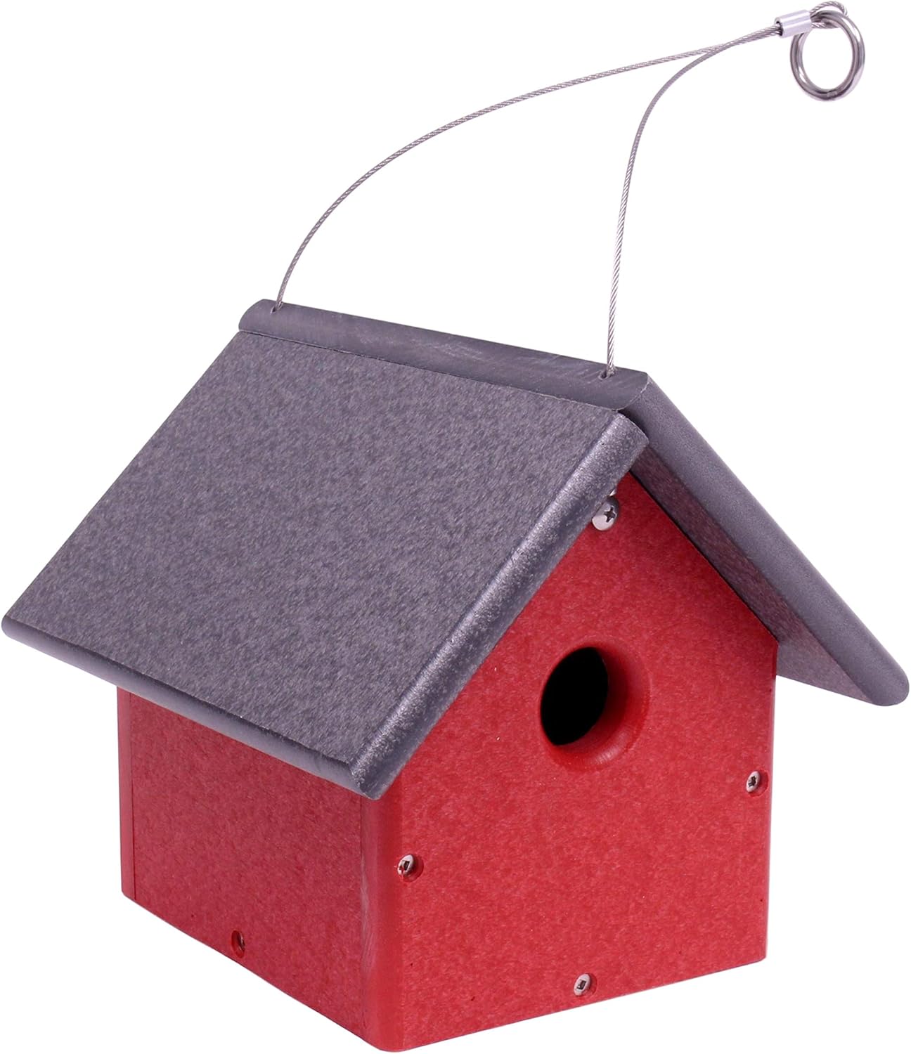 AmishToyBox.com Chickadee or Wren House, Poly Lumber Bird House (Gray/Bright Red)