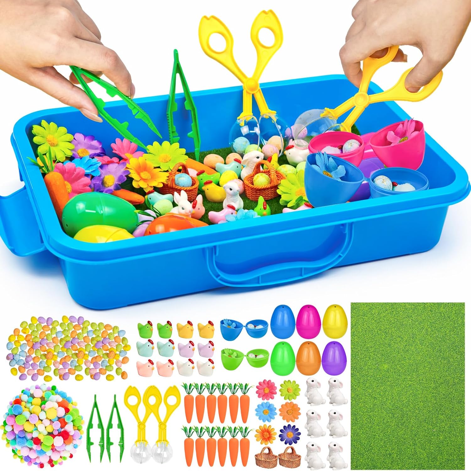 Cinrobiye 283 Pcs Spring Sensory Bin Fillers Insect Fine Motor Activity Set Mini Garden Sensory Bin Kit with Flowers Ladybugs Tools Storage Box for Sorting Counting Classroom Learning Activities
