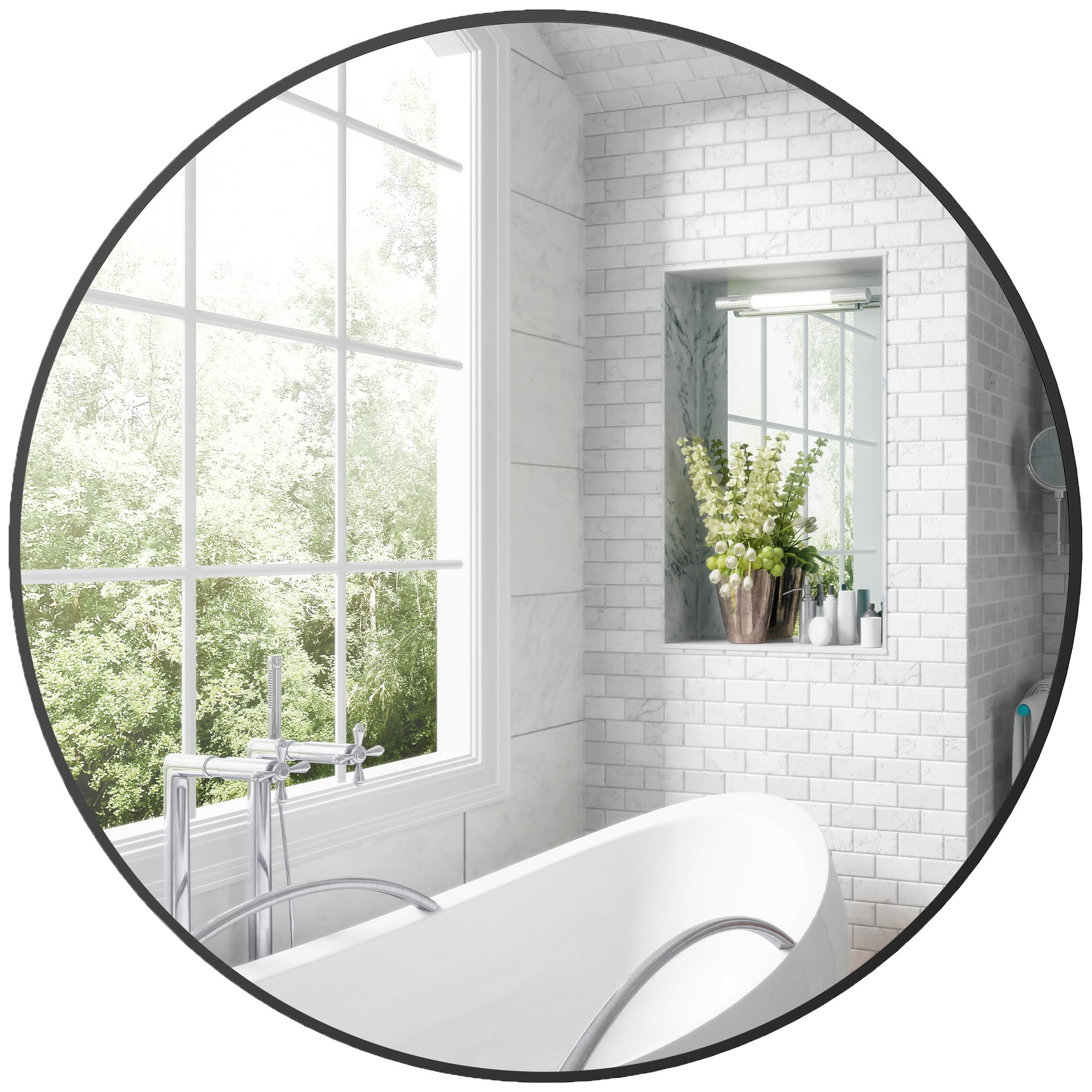 HOMCOM Espejo Redondo, Espejo de baño, diámetro 70 cm, Marco de Metal, Espejo de Pared, fácil de Instalar, para Dormitorio, salón, Pasillo, Negro