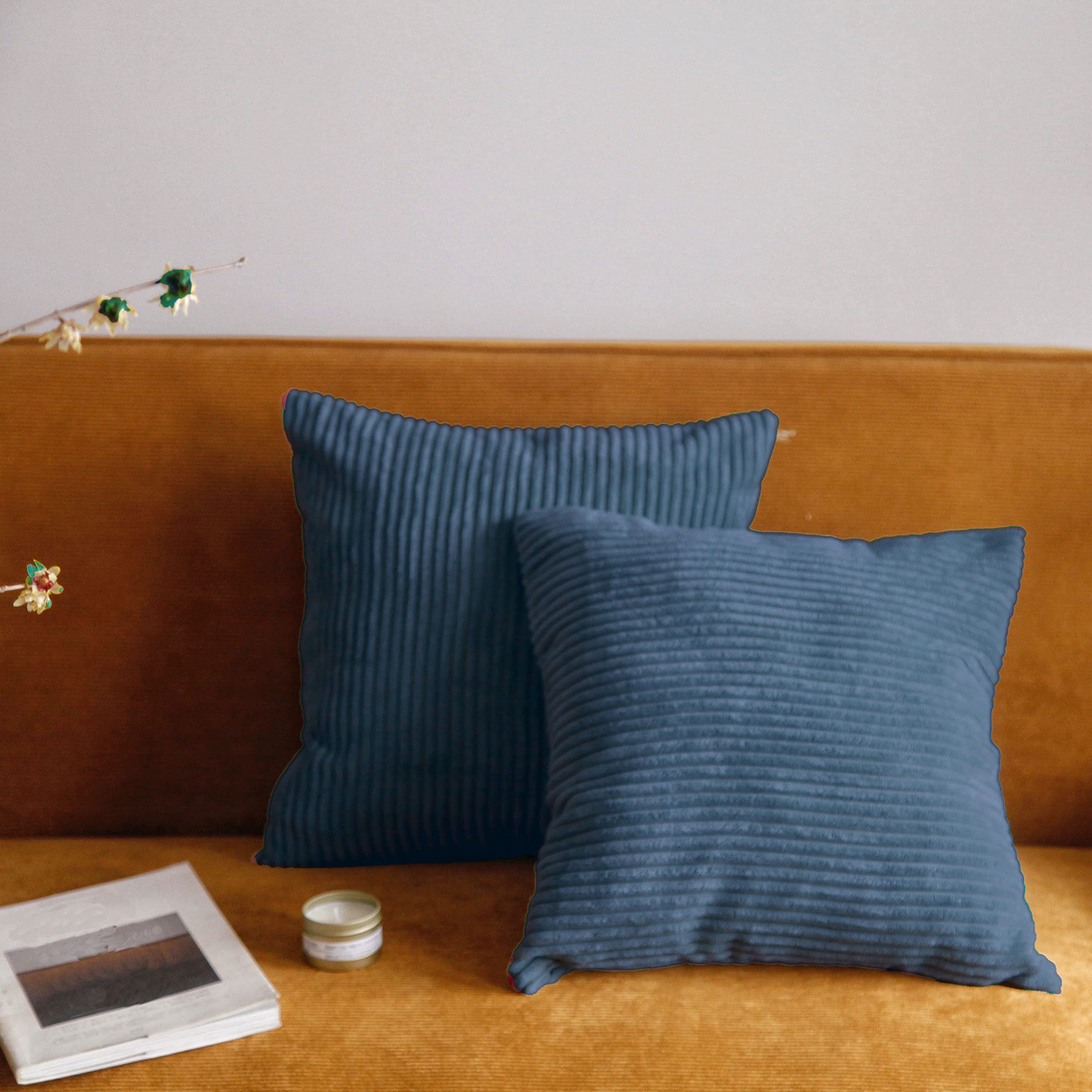 Pagnanno. Dark Blue Set Of 2 Soft Velvet Cushion Covers 45X45cm(18X18 Inches) Corduroy Throw Pillowcases Cushion Covers For Chairs,Living Room,Bedroom With Invisible Zipper (18"X18" (Pack Of 2), )