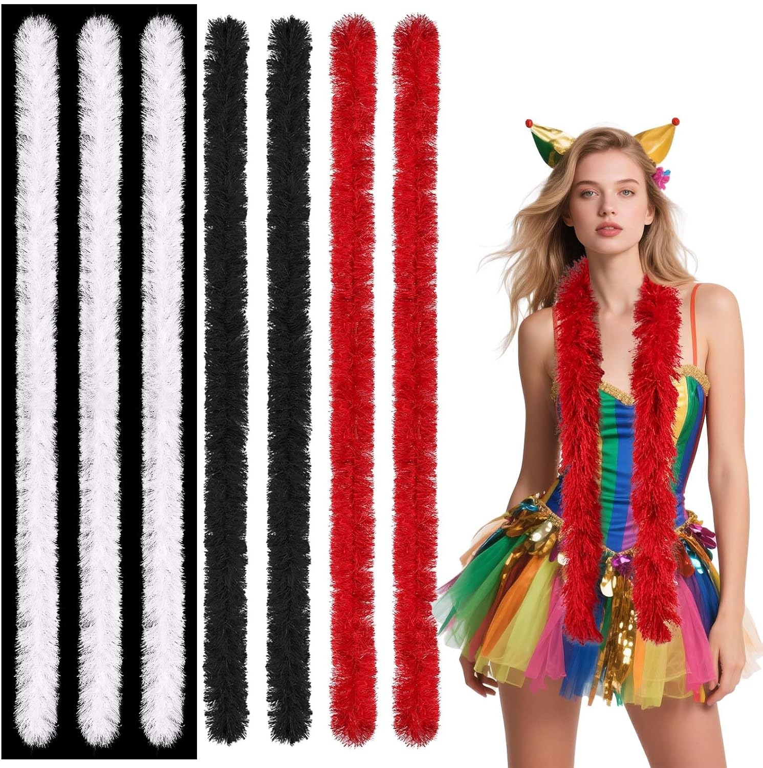 THARAHT Fluffy Boa Artificial 7 pcs 5ft for Costume Halloween Wedding Birthday Tea Party Christmas Party Decoration boa