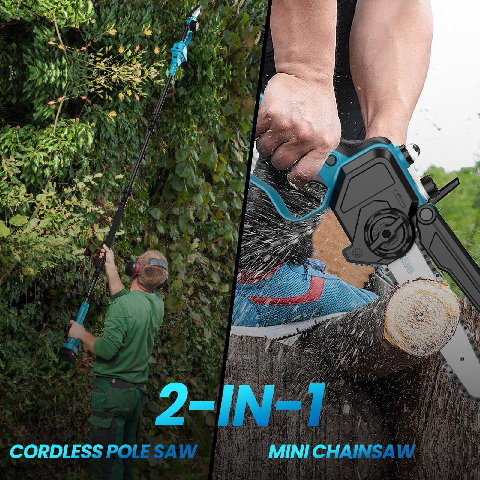 Podadora inalámbrica para Makita batería de 18 V, 6/8 pulgadas, sin escobillas, barra telescópica de 2 m, cabezal de motor inclinable 180°, velocidad de corte de 8 m/s (sin batería) (motosierra)