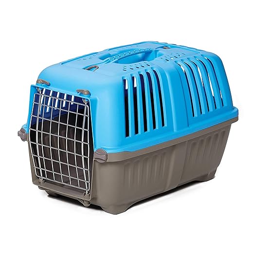 MidWest Homes for Pets Spree Travel Carrier – Hard-Sided Dog & Cat Carrier, Small Pet Travel Crate with Handle, Ventilated Design, Easy Assembly, 19-Inch, Blue