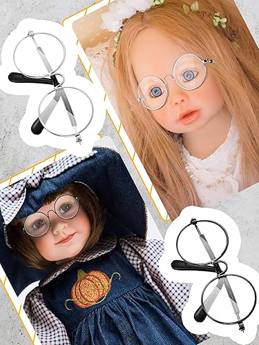 Miniatura 5 de Lothee Gafas pequeñas para muñeca, con borde de alambre de metal, lentes transparentes, lentes de vestir para muñecas, lentes de sol clásicos retro