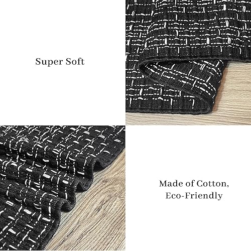 Miniatura 4 de IOHOUZE Alfombra de pasillo negra de 2 x 6 pies blanco y negro lavable a máquina 100 algodón tejido para pasillo cocina sala de estar dormitorio