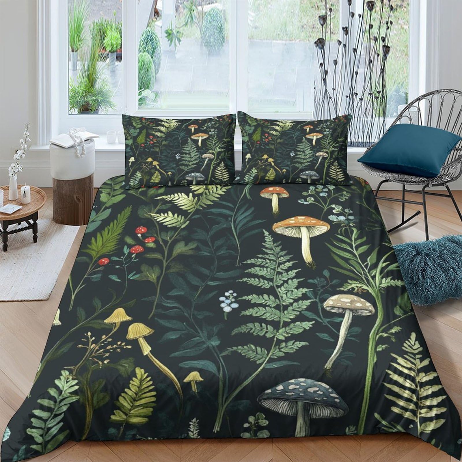 Ctjqhvkz Style-5 3D Printed Forest Botanical Fitted Sheet Microfiber Non-Slip Mushroom Mattress Cover Bedroom Decor Washable Single（135X200cm）