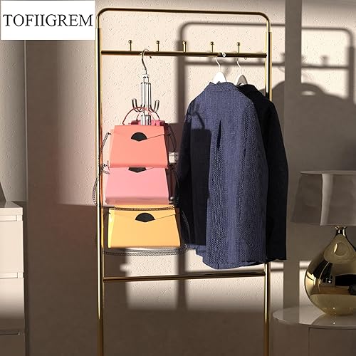 Miniatura 3 de TOFIIGREM Perchas giratorias para bolsos paquete de 3 ganchos de metal plateado ganchos para bolsos de mano ganchos para armario ahorro de espacio