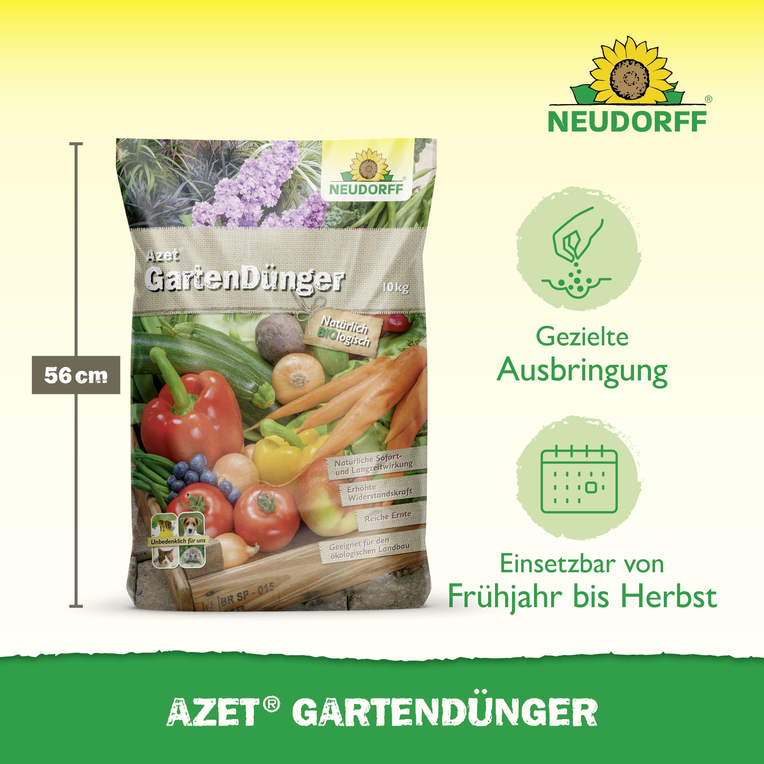 Neudorff Azet Gartendünger – Bio Universaldünger fördert die Blühkraft und reiche Ernte aller Gartenpflanzen mit natürlicher Sofort- & Langzeitwirkung, 10 kg