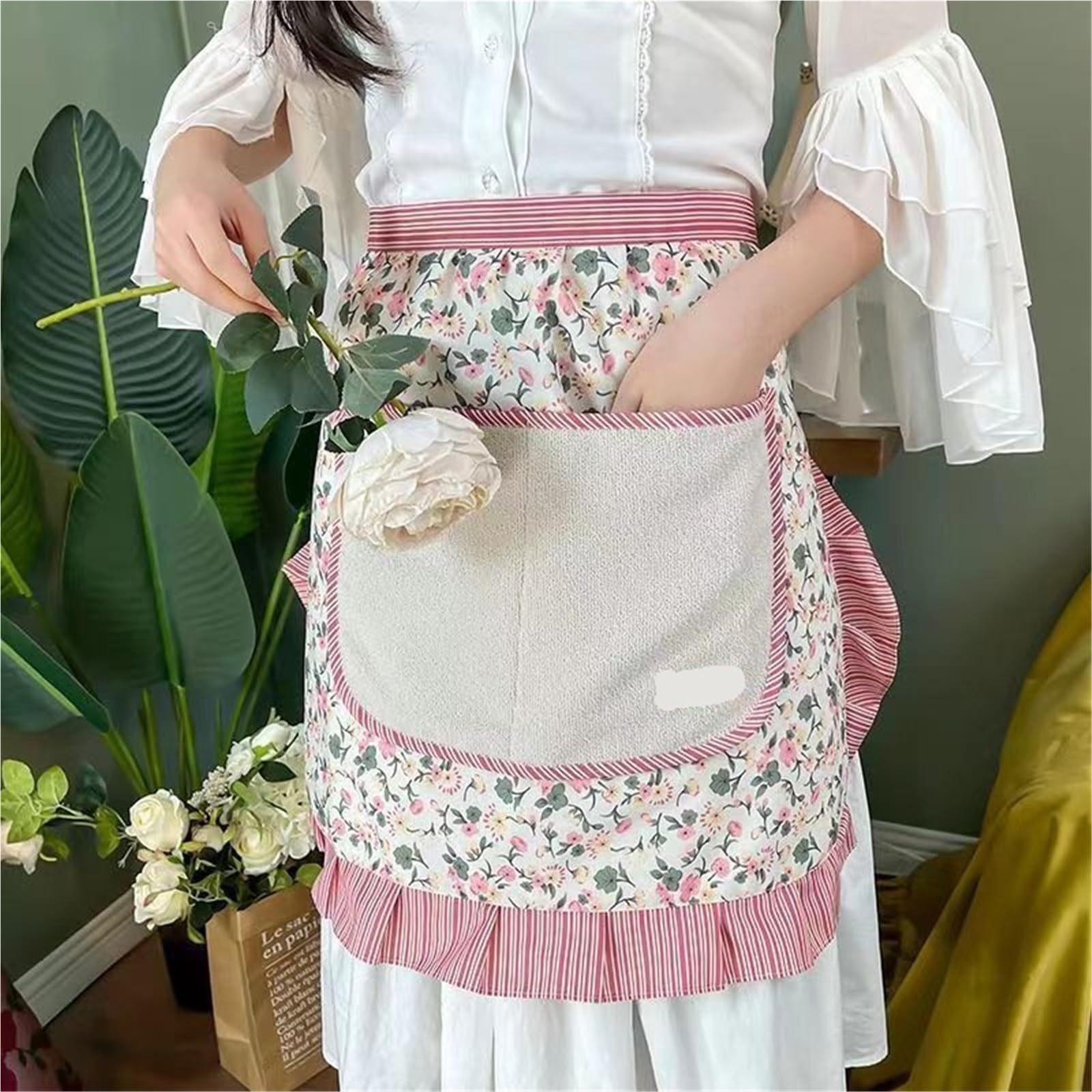 Tabliers demi-bistro Tablier de cuisine taille courte en dentelle, bavoir demi-taille, Costume femme chambre avec for serveuse