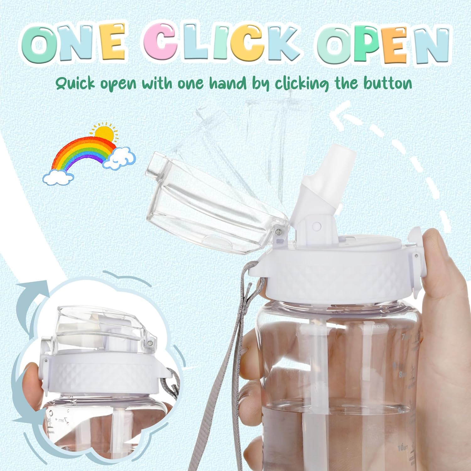 OLDLEY Kids Water Bottle for School, 12 oz (2 lids) BPA-Free Reusable Leak-Proof Durable Tritan Plastic Water Bottles with Straw & Chug Lids, Anti-dust Spout Cover (Clear) - Image 8